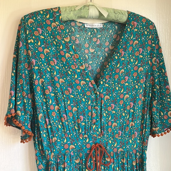 Teal and orange block print boho dress - Picture 8 of 10